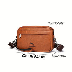Vintage Kangaroo Pattern Leather Crossbody Bag for Men