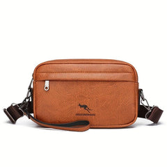 Vintage Kangaroo Pattern Leather Crossbody Bag for Men