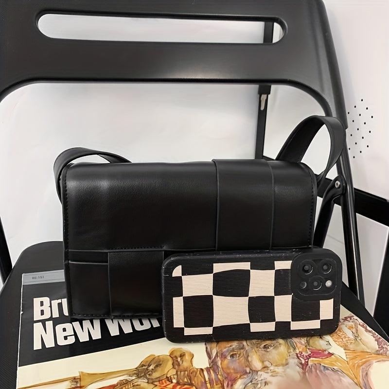 WEIXIER Casual PU Leather Shoulder Bag Weaving Reinforced Crossbody Bag