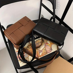 WEIXIER Casual PU Leather Shoulder Bag Weaving Reinforced Crossbody Bag