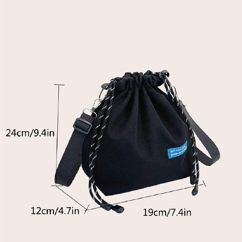 Mini Bucket Bag with Letter Patch Drawstring, Light Bunch Mouth