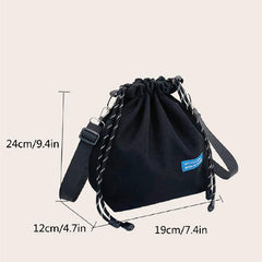 Mini Bucket Bag with Letter Patch Drawstring, Light Bunch Mouth