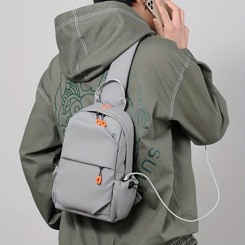 Men's Chest Bag with Earphone Hole Travel Work Sling Bag