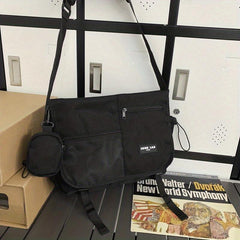 Nylon Letter Patch Square Bag Charm Shoulder Bag