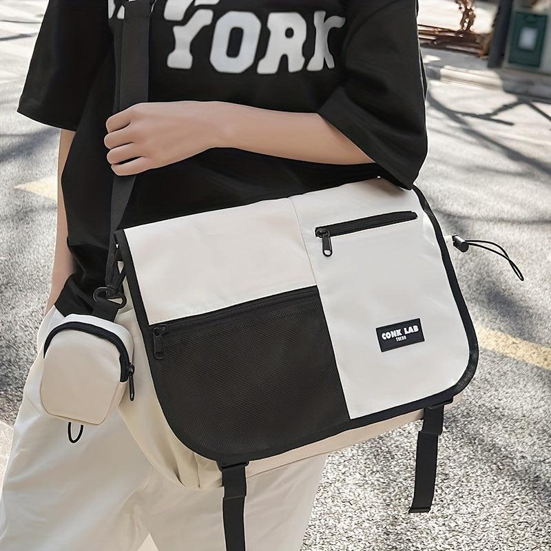Nylon Letter Patch Square Bag Charm Shoulder Bag