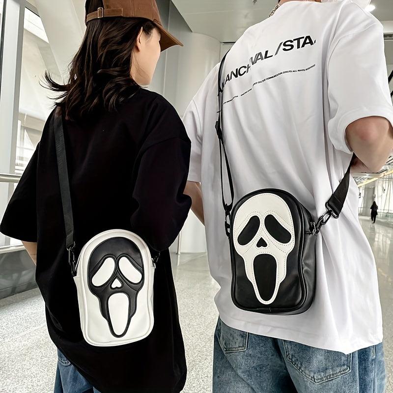 Men's Ghost Pattern Leather Shoulder Bag Crossbody Bag Casual Bag For Vacation