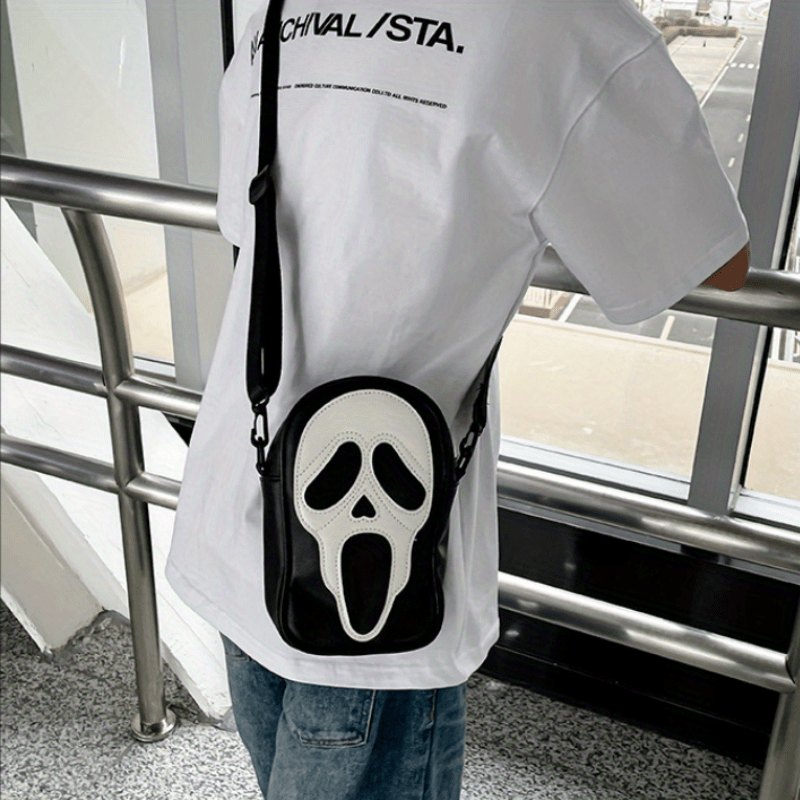Funny Ghost Skull Crossbody Bag Student Commuter Single Shoulder Phone Holder