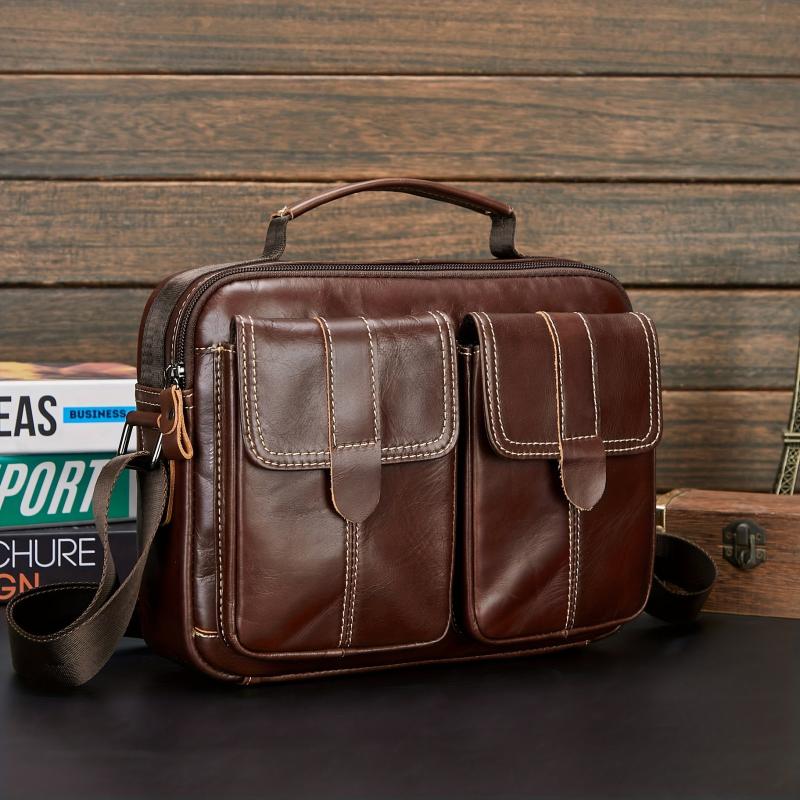 Men's Leather Shoulder Bag Vertical Business Casual Bag