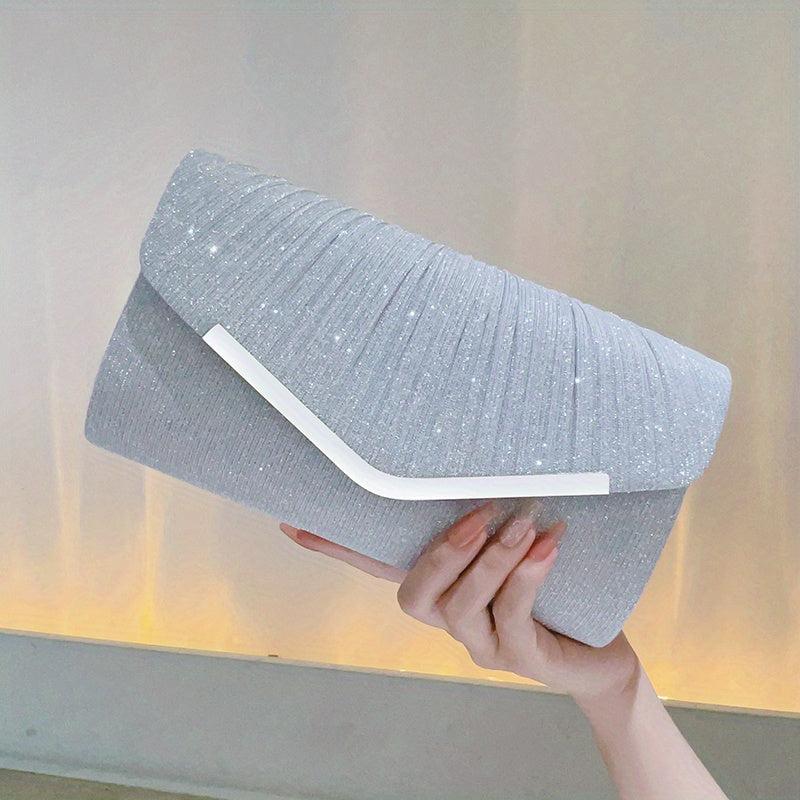 Glitter Envelope Clutch Purse Ruched Evening Bag for Wedding Prom