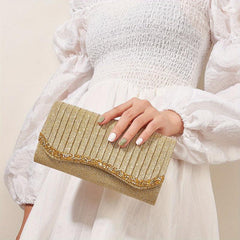 Glitter Ruched Evening Bag Rhinestone Clutch Purse For Party Wedding
