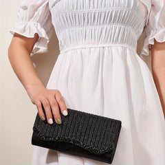 Glitter Ruched Evening Bag Rhinestone Clutch Purse For Party Wedding