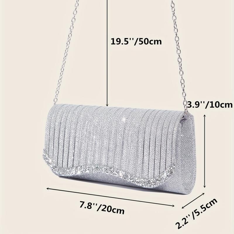 Glitter Ruched Evening Bag Rhinestone Clutch Purse For Party Wedding