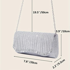 Glitter Ruched Evening Bag Rhinestone Clutch Purse For Party Wedding