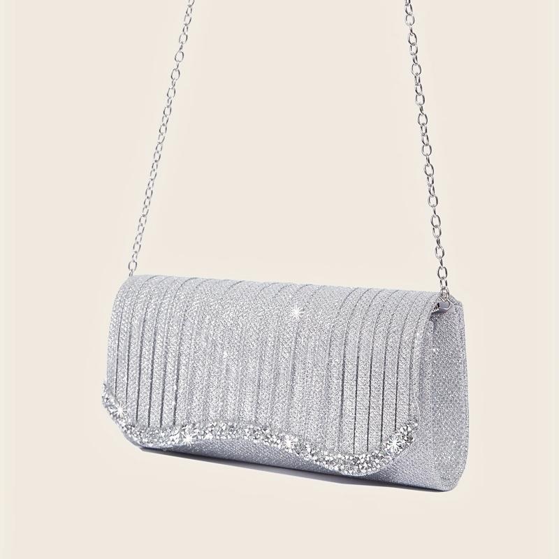 Glitter Ruched Evening Bag Rhinestone Clutch Purse For Party Wedding