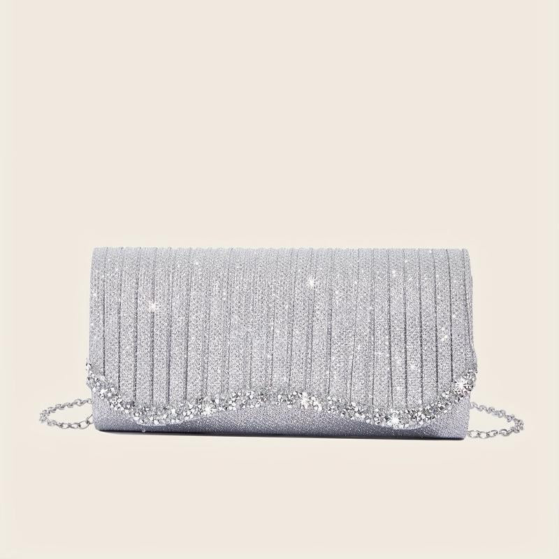 Glitter Ruched Evening Bag Rhinestone Clutch Purse For Party Wedding
