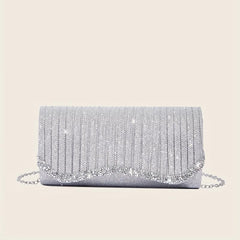 Glitter Ruched Evening Bag Rhinestone Clutch Purse For Party Wedding