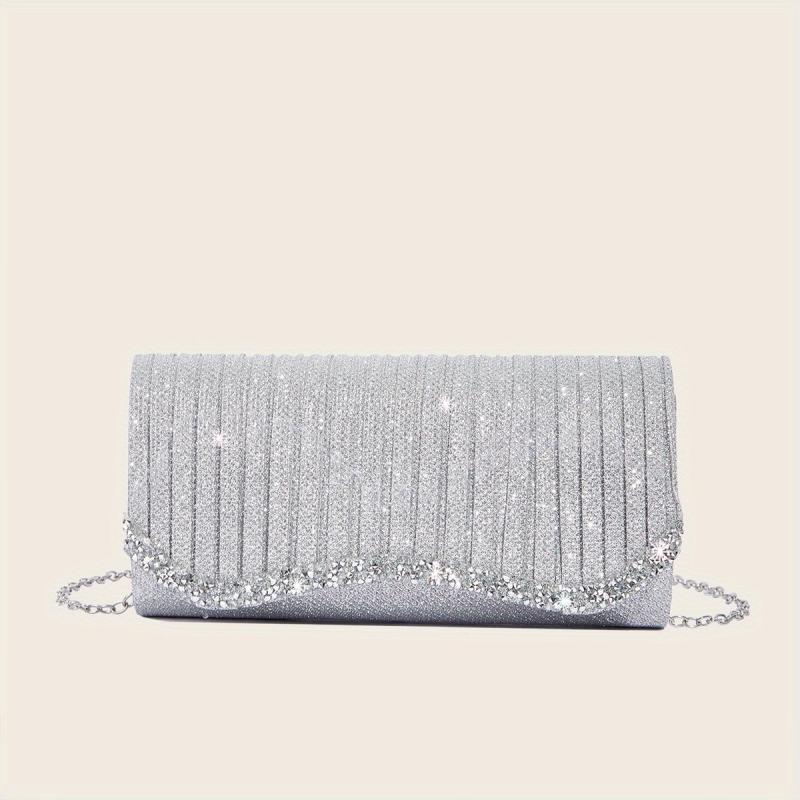 Glitter Ruched Evening Bag Rhinestone Clutch Purse For Party Wedding