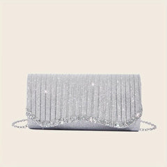 Glitter Ruched Evening Bag Rhinestone Clutch Purse For Party Wedding