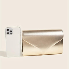 Glossy Flap Metal Chain Handbag Elegant Textured PU Leather Purse