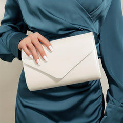 Glossy Flap Metal Chain Handbag Elegant Textured PU Leather Purse
