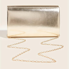 Glossy Flap Metal Chain Handbag Elegant Textured PU Leather Purse