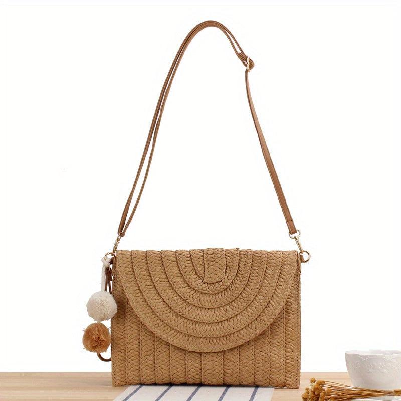 Boho Style Straw Braided Crossbody Bag for Travel