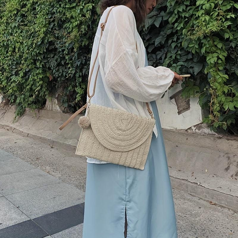 Boho Style Straw Braided Crossbody Bag for Travel