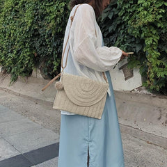 Boho Style Straw Braided Crossbody Bag for Travel