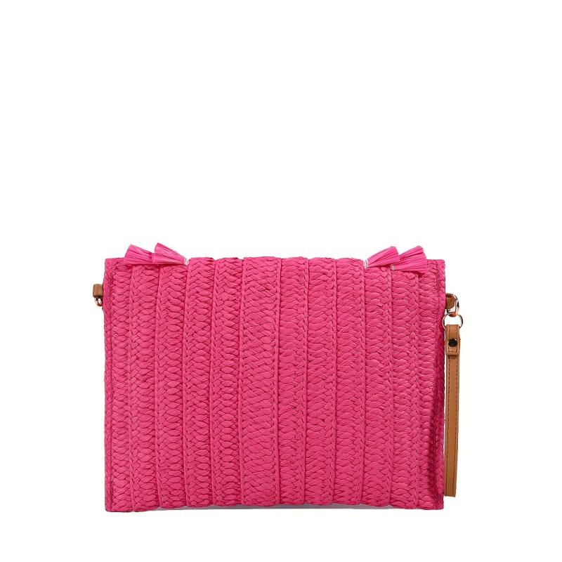 Woven Straw Clutch Bag Flap Magnet Handbag Solid Weaving Purse Wristlet