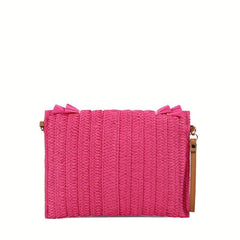 Woven Straw Clutch Bag Flap Magnet Handbag Solid Weaving Purse Wristlet