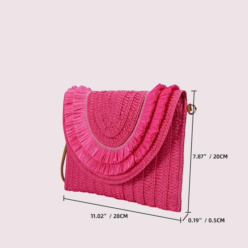 Woven Straw Clutch Bag Flap Magnet Handbag Solid Weaving Purse Wristlet