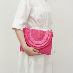 Woven Straw Clutch Bag Flap Magnet Handbag Solid Weaving Purse Wristlet