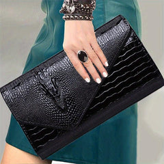 Crocodile Pattern Envelope Wallet PU Leather Card Holder Clutch Bag
