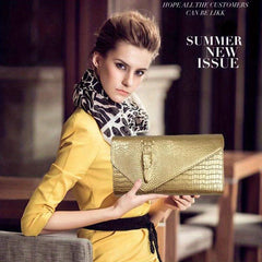Crocodile Pattern Envelope Wallet PU Leather Card Holder Clutch Bag