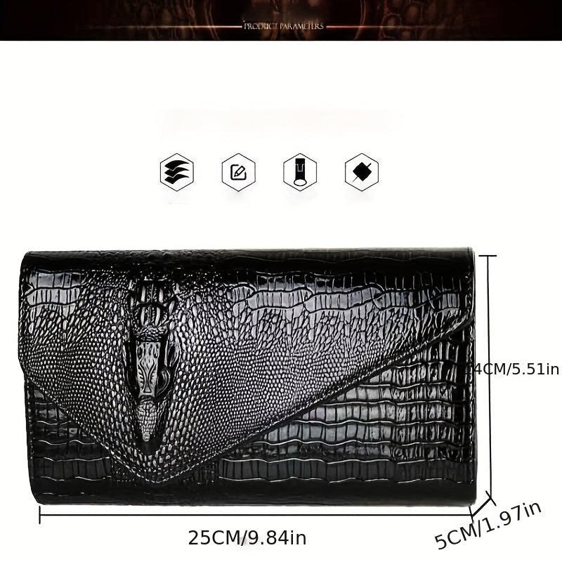 Crocodile Pattern Envelope Wallet PU Leather Card Holder Clutch Bag