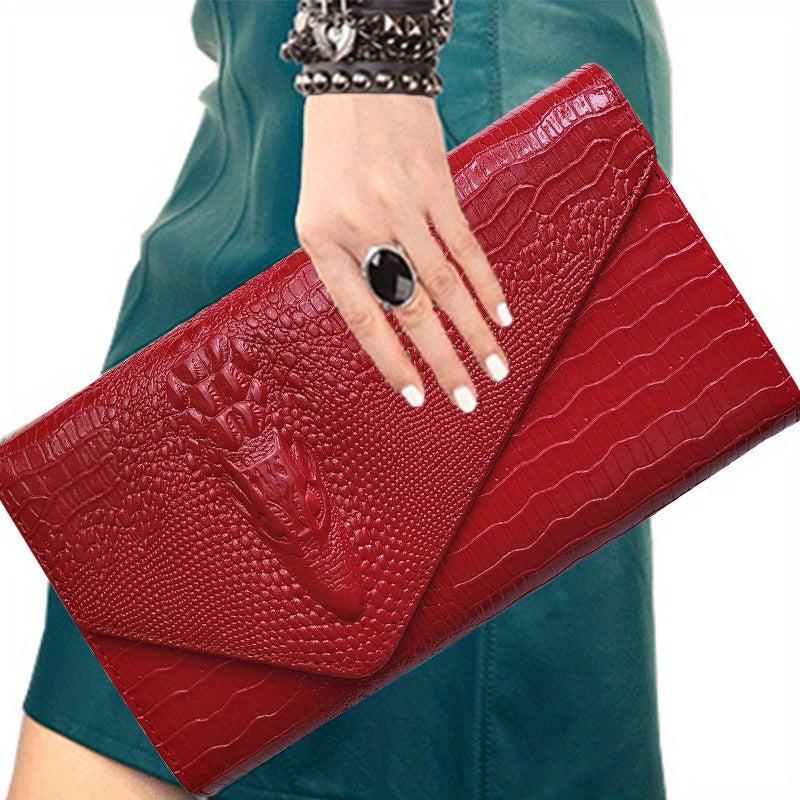 Crocodile Pattern Envelope Wallet PU Leather Card Holder Clutch Bag