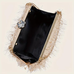 Feather Evening Bag Chain Clutch Purse Wedding Prom Party