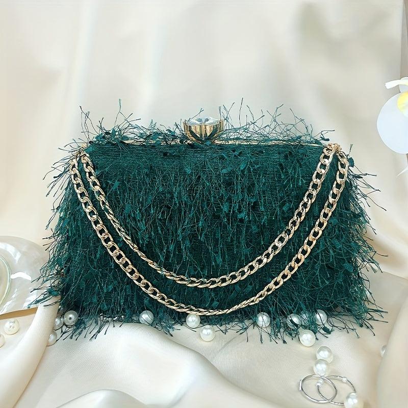 Feather Evening Bag Chain Clutch Purse Wedding Prom Party