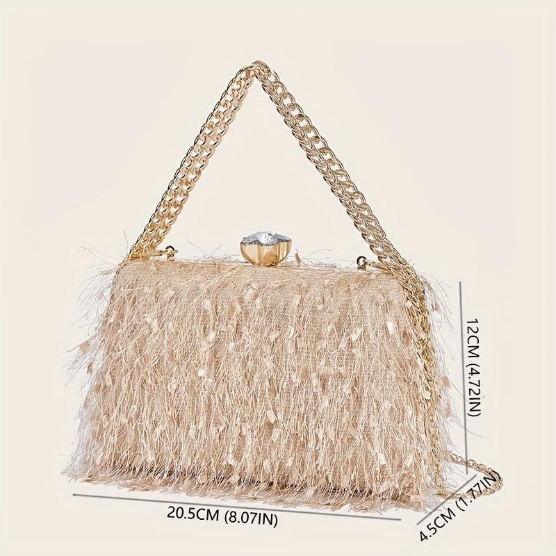 Feather Evening Bag Chain Clutch Purse Wedding Prom Party