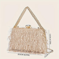 Feather Evening Bag Chain Clutch Purse Wedding Prom Party
