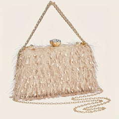 Feather Evening Bag Chain Clutch Purse Wedding Prom Party