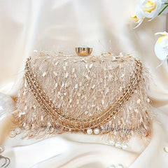 Feather Evening Bag Chain Clutch Purse Wedding Prom Party