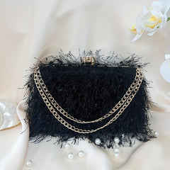 Feather Evening Bag Chain Clutch Purse Wedding Prom Party