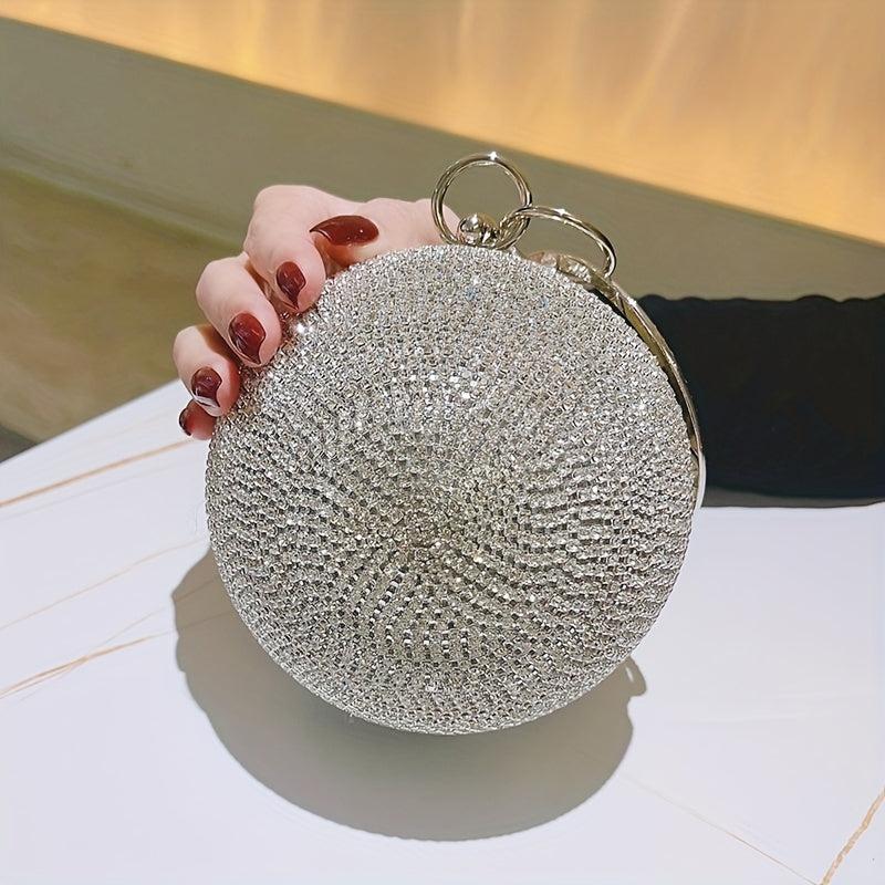 Round Rhinestone Ball Clutch Purse for Party Wedding