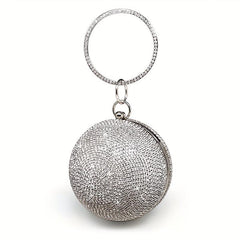 Round Rhinestone Ball Clutch Purse for Party Wedding