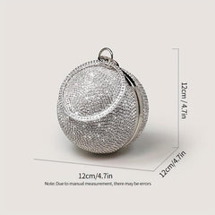 Round Rhinestone Ball Clutch Purse for Party Wedding