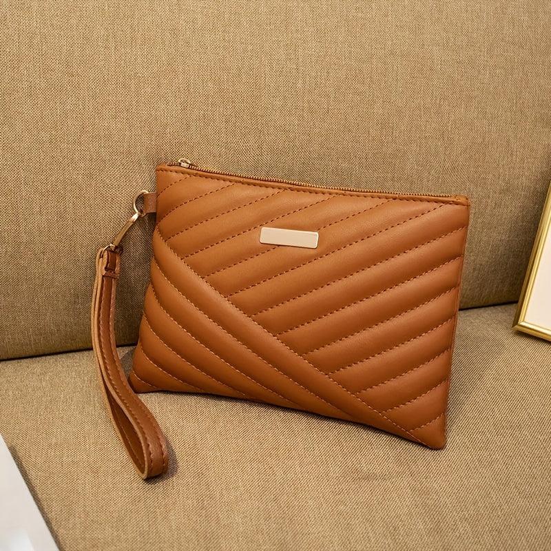 Quilted Handbags With Metal Decor Clutch Purse And Wristlet