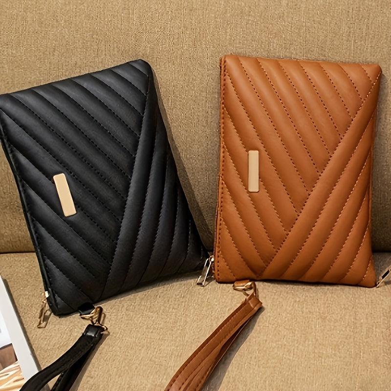 Quilted Handbags With Metal Decor Clutch Purse And Wristlet