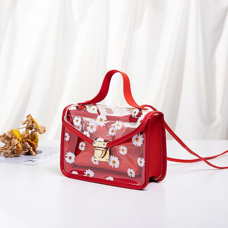 Daisy Print Clear Handbags Set PVC Crossbody Bag Women's Mini Flap Square Purse