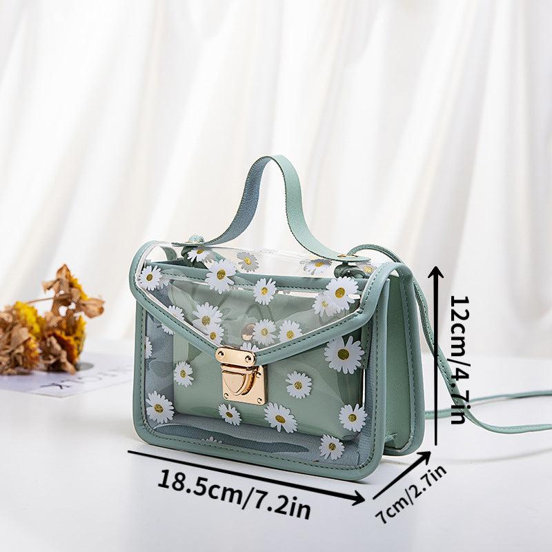 Daisy Print Clear Handbags Set PVC Crossbody Bag Women's Mini Flap Square Purse